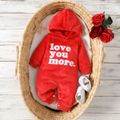 Baby Boy/Girl Letter Embroidered Red Thickened Fuzzy Fleece Hooded Long-sleeve Jumpsuit Red image 1