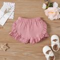Baby Girl 100% Cotton Solid Ruffle Trim Shorts Light Pink image 1