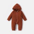 Baby Boy/Girl Solid Hooded Long-sleeve Zipper Jumpsuit Brown image 1