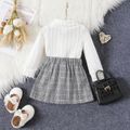 2pcs Baby Girl Solid Imitation Knitting Turtleneck Long-sleeve Top and Plaid Skirt Set White image 3
