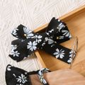 2pcs Baby Girl Allover Daisy Floral Print Flutter-sleeve Layered Dress & Headband Set Black image 4