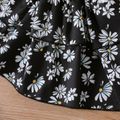 2pcs Baby Girl Allover Daisy Floral Print Flutter-sleeve Layered Dress & Headband Set Black image 5
