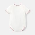 Baby Girl Heart & Letter Embroidered Contrast Scallop Edge Short-sleeve Ribbed Romper White image 3