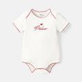 Baby Girl Heart & Letter Embroidered Contrast Scallop Edge Short-sleeve Ribbed Romper White image 1