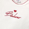 Baby Girl Heart & Letter Embroidered Contrast Scallop Edge Short-sleeve Ribbed Romper White image 5