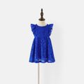 Family Matching Guipure Lace Halter Neck Dresses and Color Block Short-sleeve T-shirts Sets Blue image 5