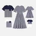 Family Matching Short-sleeve Striped Dresses and Spliced T-shirts Sets BLUEWHITE image 1