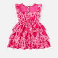 Barbie Toddler/Kid Girl Mother's Day Heart Print Layered Flutter-sleeve Dress Hot Pink image 2