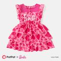 Barbie Toddler/Kid Girl Valentine's Day Heart Print Layered Flutter-sleeve Dress Hot Pink image 1