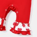 Valentine's Day 2pcs Baby Girl Cotton Letter Graphic Spliced Heart Print Naia Ruffle Trim Long-sleeve Jumpsuit & Headband Set Red image 4