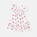 Valentine's Day Toddler Girl Heart Print Smocked Square Neck Short-sleeve Dress White image 1