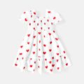 Valentine's Day Toddler Girl Heart Print Smocked Square Neck Short-sleeve Dress White image 2