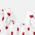 Valentine's Day Toddler Girl Heart Print Smocked Square Neck Short-sleeve Dress White image 3