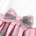 Kid Girl 3D Bowknot Design Pleated Plaid Splice Long-sleeve Dress ColorBlock image 4