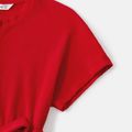 Family Matching Short-sleeve Cotton Ribbed Colorblock T-shirts and Allover Heart Embroidered Mesh Spliced Dresses Sets Red image 4
