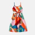 Family Matching Allover Geo Print Belted Cami Dresses and Short-sleeve Spliced T-shirts Sets Multi-color image 4