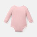 Baby Girl/Boy Cotton Button Design Ribbed Long-sleeve Rompers/ Elasticized Pants Pink image 2