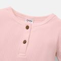 Baby Girl/Boy Cotton Button Design Solid Color Ribbed Long-sleeve Rompers Pink image 5