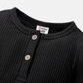 Baby Girl/Boy Cotton Button Design Ribbed Long-sleeve Rompers/ Elasticized Pants Black image 1