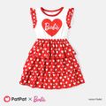 Barbie Kid Girl Mother's Day Heart Print Cotton Layered Flutter-sleeve Dress Red image 1
