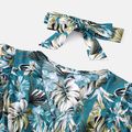 Family Matching 95% Cotton Colorblock T-shirts and Allover Plant Print Flutter-sleeve Belted Dresses Sets DeepTurquoise image 4