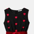 Valentine's Day Mommy and Me Allover Heart Embroidered Sleeveless Belted Black Sheer Mesh Dresses Black image 3