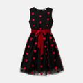 Valentine's Day Mommy and Me Allover Heart Embroidered Sleeveless Belted Black Sheer Mesh Dresses Black image 2