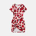 Valentine's Day Family Matching Allover Red Heart Print Twist Knot Bodycon Dresses and Short-sleeve Colorblock T-shirts Sets Red/White image 2