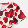 Valentine's Day Family Matching Allover Red Heart Print Twist Knot Bodycon Dresses and Short-sleeve Colorblock T-shirts Sets Red/White image 3