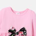 2pcs Toddler Girl Bowknot Design Ruffled High Low Tee and Floral Print Pants Set Pink image 3
