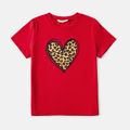 Valentine's Day Mommy and Me Cotton Short-sleeve Leopard Heart Print Red T-shirts Red image 2