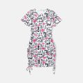 Valentine's Day Family Matching Allover Heart & Letter Print Drawstring Ruched Bodycon Dresses and Short-sleeve T-shirts Sets Multi-color image 2
