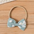 2pcs Baby Girl 100% Cotton Crepe Floral Print Off Shoulder Pom Poms Detail Short-sleeve Dress & Headband Set Turquoise image 5
