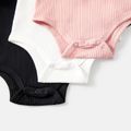 3-Pack Baby Girl/Boy Cotton Button Design Solid Color Ribbed Long-sleeve Rompers ColorBlock image 4
