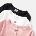 3-Pack Baby Girl/Boy Cotton Button Design Solid Color Ribbed Long-sleeve Rompers ColorBlock image 3