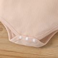 2pcs Baby Boy/Girl Solid Waffle Textured Long-sleeve Romper and 3D Ear Hat Set Almond Beige image 3
