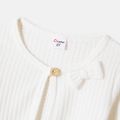Eco-friendly RPET Fabric Toddler/Kid Girl Solid Color Bowknot Design Waffle Cardigan White image 3