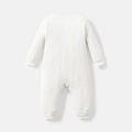 Baby Girl/Boy Cotton Button Design Solid Color Ribbed Long-sleeve Jumpsuits White image 2