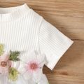 Baby Girl 95% Cotton Ribbed Short-sleeve/Long-sleeve Spliced Floral Embroidered Mesh Dress White-B image 5
