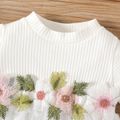 Baby Girl 95% Cotton Ribbed Short-sleeve/Long-sleeve Spliced Floral Embroidered Mesh Dress White-B image 4
