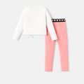 Looney Tunes 2pcs Kid Girl Character Print Tie Knot Cotton Long-sleeve Tee and Letter Print Leggings Set White image 4