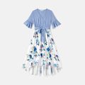 Family Matching Solid Surplice Neck Ruffle-sleeve Spliced Floral Print High Low Hem Dresses and Short-sleeve Striped Colorblock T-shirts Sets ColorBlock image 4