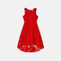 Valentine's Day Family Matching Red Lace High Low Hem Tank Dresses and Striped Shirts Sets Red image 5