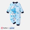 The Smurfs Baby Boy/Girl Allover Print Blue Striped Long-sleeve Zipper Naia™ Jumpsuit DeepSapphireBlue image 1