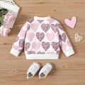 Baby Girl Allover Leopard Heart Print Long-sleeve Sweatshirt White image 2