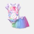 Care Bears 2pcs Baby Girl Bear Print Ruffle Short-sleeve Naia Romper and Rainbow Ombre Skirt Set Ombre image 3