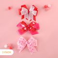3-pack Valentine's Day Heart Print Bow Decor Hair Clips for Girls (Random Printing Position) Multi-color image 1