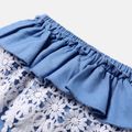 3pcs Baby Girl 100% Cotton Bow Front Off Shoulder Short-sleeve Crop Top and Lace Ruffle Trim Shorts & Headband Set ColorBlock image 4
