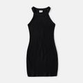 Mommy and Me Black Cotton Ribbed Halter Bodycon Dresses Black image 5