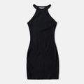 Mommy and Me Black Cotton Ribbed Halter Bodycon Dresses Black image 2